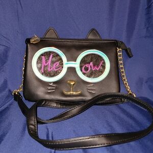 Betsey Johnson Black Cat Bag with Pink and Blue Accents